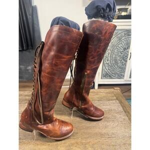 Freebird by Steven Women’s Lace Up Knee High Brown Leather Stag Boots size 9.5